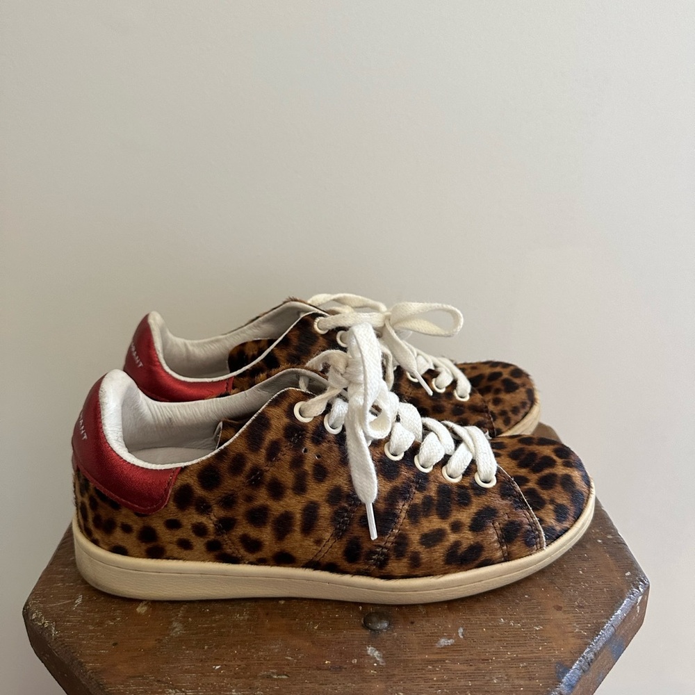 Isabel Marant cowhide Leopard Print Sneakers with Red Accents